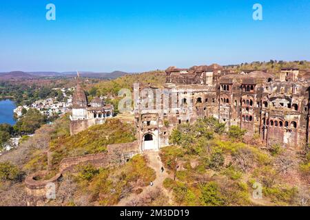 Aerial View of Narsinghgarh Fort and surrounding areas located in Madhya Pradesh, India Stock Photo