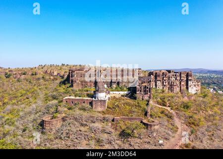 Aerial View of Narsinghgarh Fort and surrounding areas located in Madhya Pradesh, India Stock Photo