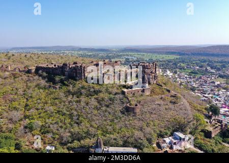 Aerial View of Narsinghgarh Fort and surrounding areas located in Madhya Pradesh, India Stock Photo