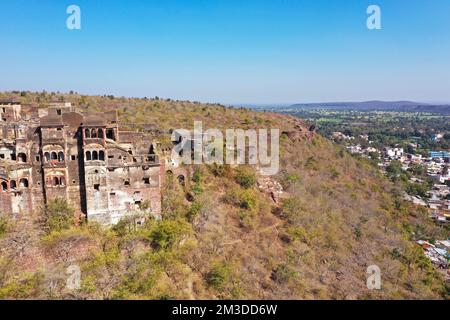 Aerial View of Narsinghgarh Fort and surrounding areas located in Madhya Pradesh, India Stock Photo