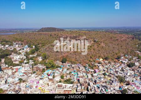 Aerial View of Narsinghgarh Fort and surrounding areas located in Madhya Pradesh, India Stock Photo