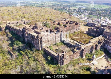 Aerial View of Narsinghgarh Fort and surrounding areas located in Madhya Pradesh, India Stock Photo