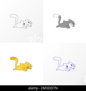 Simple and unique lazy cat image graphic icon logo design abstract concept vector stock. Can be used as a symbol associated animal or cartoon Stock Vector