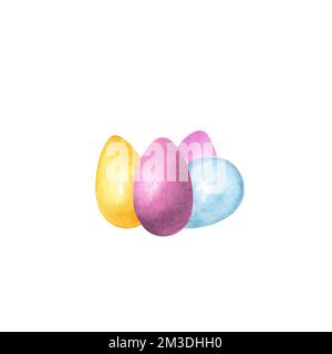Set colored eggs isolated on white background. Hand drawing Easter illustration design for invitations, fabric, scrapbooking, greeting cards Stock Photo