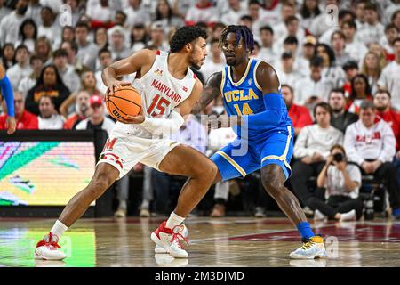 College Park, MD, USA. 14th Dec, 2022. Maryland Terrapins forward Patrick Emilien (15) looks to pass during the NCAA basketball game between the UCLA Bruins and the Maryland Terrapins at Xfinity Center in College Park, MD. Reggie Hildred/CSM/Alamy Live News Stock Photo