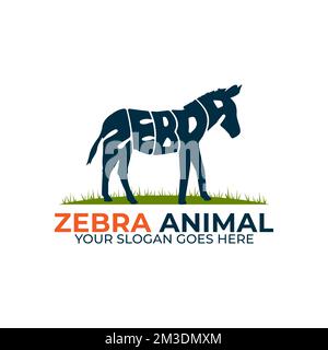 Zebra Wildlife animal logo design vector, icon with Warp Text Into the Shape of a Zebra illustration Stock Vector