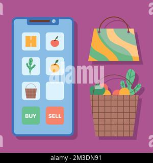 ecommerce vegetables in smartphone icon Stock Vector