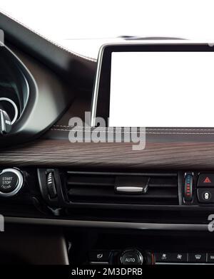 Monitor in car with blank screen. navigation maps concept. isolated on white with clipping path Stock Photo