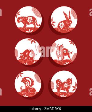 chinese new year animals icons Stock Vector