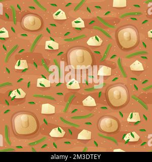 Japanese Miso soup seamless pattern. Asian food illustration in cartoon style Stock Vector