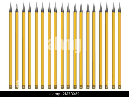 Set yellow pencils. 3d color vector illustration Stock Vector