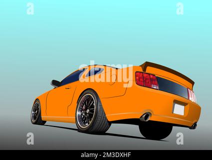 Orange car on the road. Vector 3d illustration Stock Vector