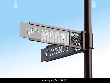 Street roadsign pointer with two arrows on blue. 3d vector color illustration Stock Vector