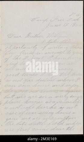 Letter from John Jubb, Camp Fair Oak Va., to William Jubb, West Chelmsford, Mass., June 18, 1862 , United States, History, Civil War, 1861-1865. Jubb Brothers Civil War Letters Stock Photo