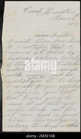 Letter from John Jubb, Camp Hamilton, to Thomas Jubb, West Chelmsford, Mass., November 22, 1861 , United States, History, Civil War, 1861-1865. Jubb Brothers Civil War Letters Stock Photo