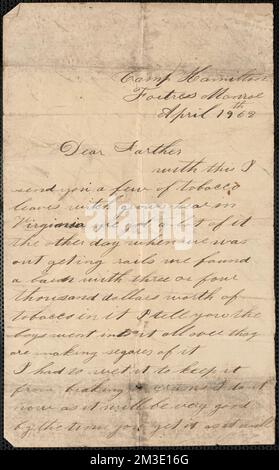 Letter from John Jubb, Camp Hamilton, Fortress Monroe, to Thomas Jubb, April 19, 1862 , United States, History, Civil War, 1861-1865. Jubb Brothers Civil War Letters Stock Photo