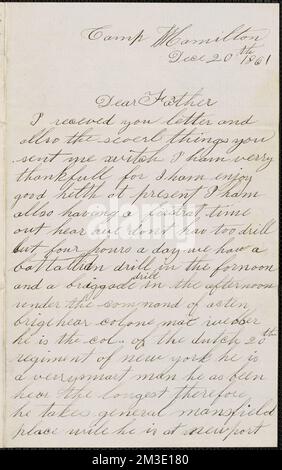 Letter from John Jubb, Camp Hamilton, to Thomas Jubb, West Chelmsford, Mass., December 20, 1861 , United States, History, Civil War, 1861-1865. Jubb Brothers Civil War Letters Stock Photo