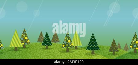 Vector Seamless Hilly Spring Forest Background Illustration With Text Space. Horizontally Repeatable. Stock Vector