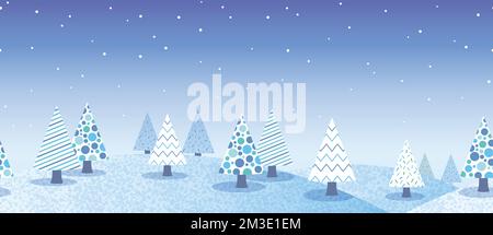 Vector Seamless Hilly Winter Forest Background Illustration With Text Space. Horizontally Repeatable. Stock Vector