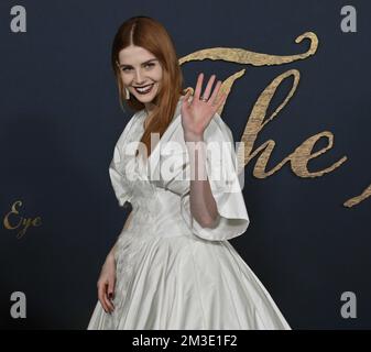 Los Angeles, United States. 14th Dec, 2022. Cast member Lucy Boynton attends the premiere of the motion picture crime thriller 'The Pale Blue Eye' at the DGA Theater in Los Angeles on Wednesday, December 14, 2022. Storyline: A world-weary detective is hired to investigate the murder of a West Point cadet. Stymied by the cadets' code of silence, he enlists one of their own to help unravel the case - a young man the world would come to know as Edgar Allan Poe. Photo by Jim Ruymen/UPI Credit: UPI/Alamy Live News Stock Photo