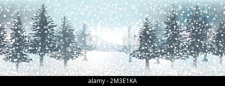 Seamless Winter Forest Background, Vector Illustration. Horizontally Repeatable. Stock Vector