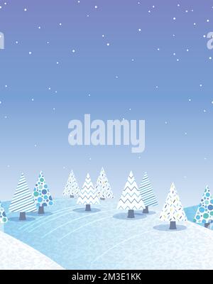 Vector Seamless Hilly Winter Forest Background Illustration With Text Space. Horizontally Repeatable. Stock Vector