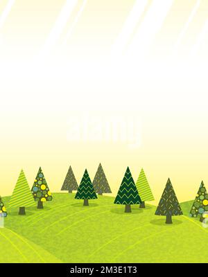 Vector Seamless Hilly Spring Forest Background Illustration With Text Space. Horizontally Repeatable. Stock Vector