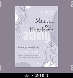 invitation flyer for the wedding of Martin and Elizabeth in a minimalist floral design Stock Vector