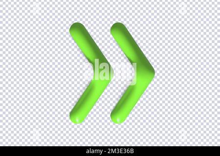 Right arrow symbol icon. Two realistic green arrows isolated on transparent. Direction Arrowhead symbol. Navigation pointer sign. Creative concept des Stock Vector
