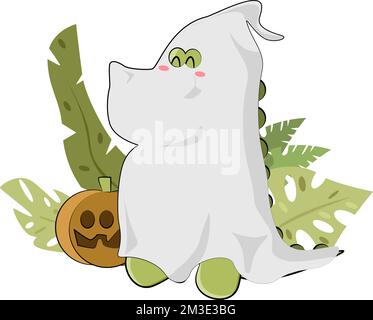 cute ghost for halloween dressed up cute dinosaur Stock Vector