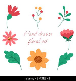 selection of flowers in the style of hand drawing Stock Vector