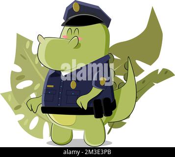 cute green dragon dressed as a police officer Stock Vector