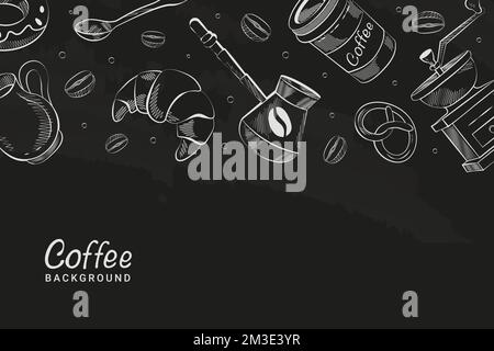 coffee background with hand drawn items coffee grinder coffee croissant Stock Vector