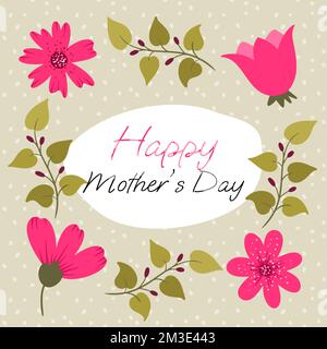 greeting card with floral design and text happy mothers day Stock Vector