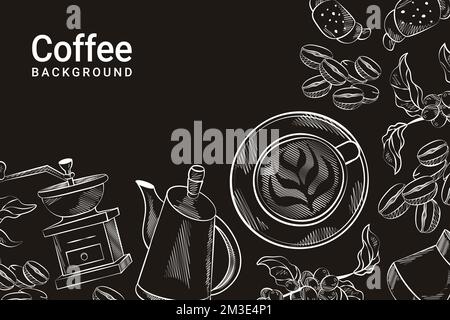 dark coffee background hand drawings coffee cup Stock Vector