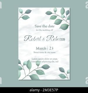 invitation wedding flyer A5 marble texture and floral design Stock Vector