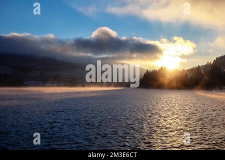 Lake Titisee in evening light Stock Photo