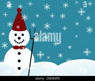 Snowman on snow with a night sky background Stock Photo - Alamy