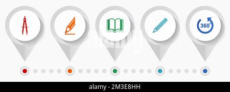 Education vector icons, school flat design web pointers collection, business concept infographic template Stock Vector