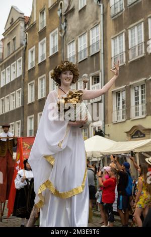 Gdansk, Poland - 9 August 2022. People gathered at commercial and cultural event named dominic's fair or Jarmark. Main Town every August. Dominic's Fair in Gdansk and shots of the streets. Travel tourist attraction  Stock Photo