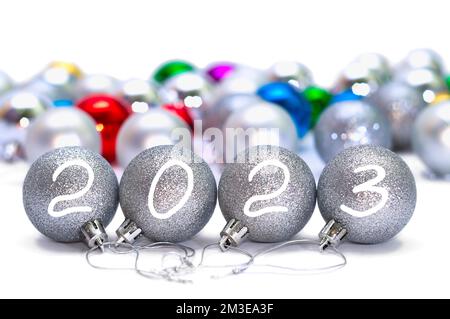 Christmas balls with 2023 numbers. Stock Photo