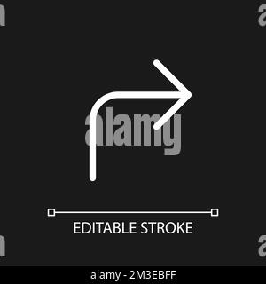 Right turn arrow pixel perfect white linear ui icon for dark theme Stock Vector