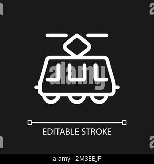 Electric trolleybus pixel perfect white linear ui icon for dark theme Stock Vector