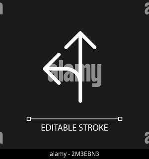 Straight and turn left sign pixel perfect white linear ui icon for dark theme Stock Vector