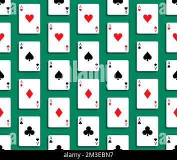 Seamless pattern with set of 4 aces of playing cards of different suits. Diamonds, Hearts, Clubs, Spades. Ornament for decoration and printing on fabr Stock Vector