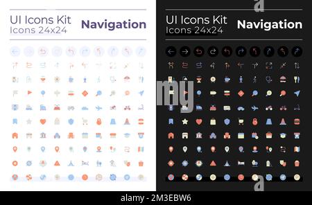 GPS and navigation flat color ui icons set for dark, light mode Stock Vector