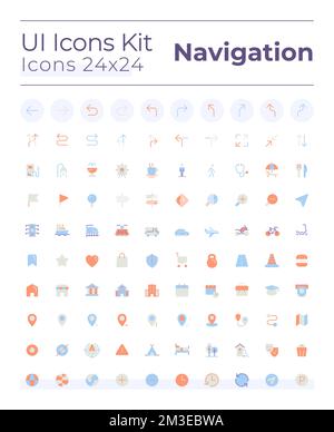 Tracking real time location flat color ui icons set Stock Vector