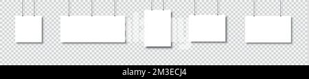 Template of white blank vector posters. Set of mockups hanging on the wall. Frame for paper sheet. Isolated on gray background. Vector illustration. Stock Vector