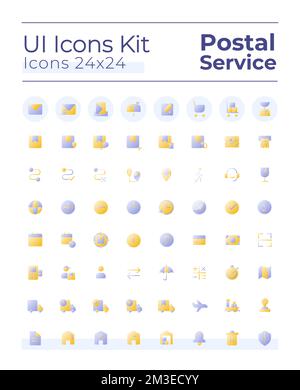 Postal service flat gradient two-color ui icons set Stock Vector