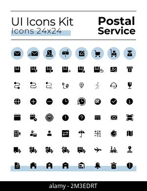 Postal service black glyph ui icons set Stock Vector